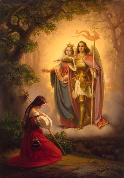 Joan of Arc sees Saints Catherine and Michael in Hermann Anton Stilke’s 1843 painting