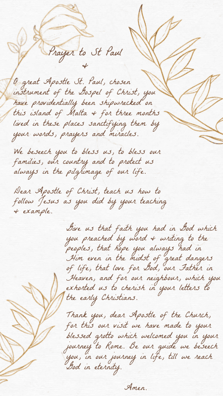 A prayer to St. Paul from St. Paul’s Grotto in Rabat, Malta