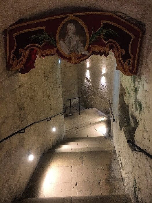 Stony steps leading down into St. Paul's Grotto.